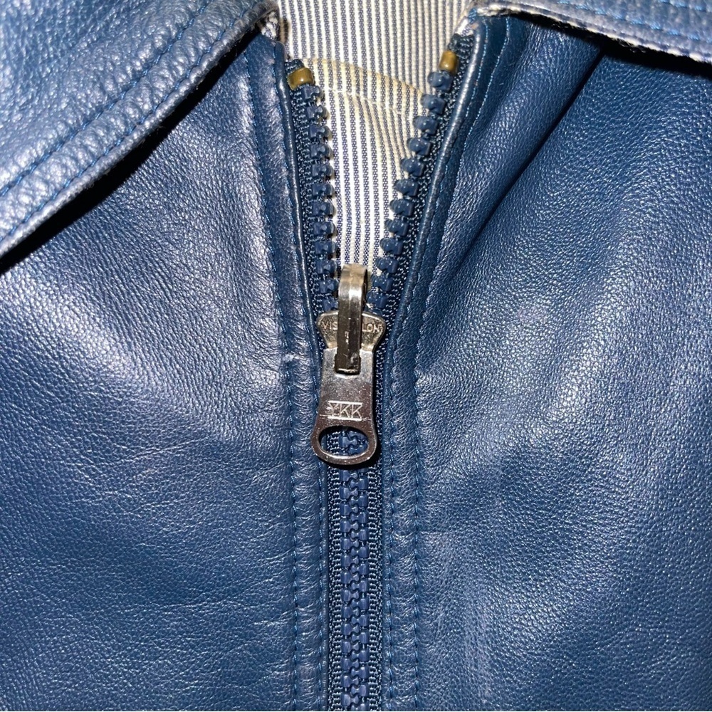 Bally Vintage Daytona Blue Leather Jacket Mens Size 42 - Picture 5 of 9
